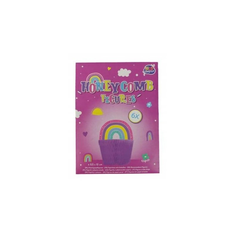 Dekoracja na przyjęcia TĘCZA Figurki z plastra miodu 6 sztuk