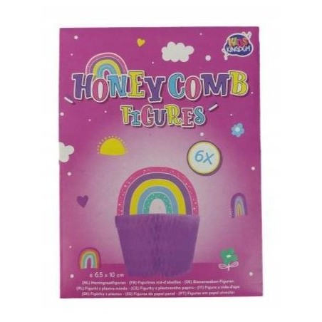 Dekoracja na przyjęcia TĘCZA Figurki z plastra miodu 6 sztuk
