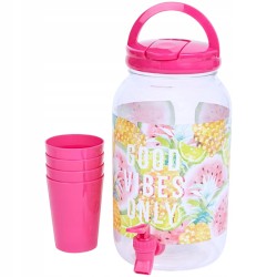 Dozownik pojemnik dzbanek słoik z kranikiem 4 l+ 4 kubki na zimne napoje