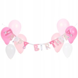 GIRLANDA URODZINOWA Z BALONAMI. HAPPY BIRTHDAY. 100 cm. RÓŻOWA