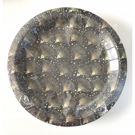 Talerzyki jednorazowe papierowe czarne fajerwerki 18 cm 15 szt.