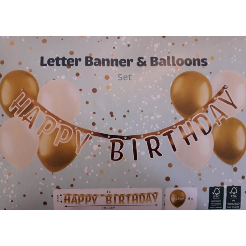 GIRLANDA URODZINOWA Z BALONAMI. HAPPY BIRTHDAY. 100 cm. ZŁOTA