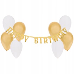 GIRLANDA URODZINOWA Z BALONAMI. HAPPY BIRTHDAY. 100 cm. ZŁOTA