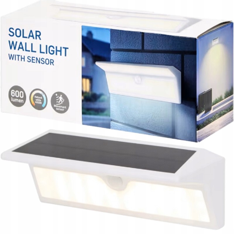 Lampa ścienna czujnik ruchu Solar zewnętrzna akumulatorowa 600 lumen 4000K