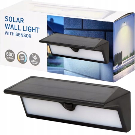 Lampa ścienna czujnik ruchu Solar zewnętrzna akumulatorowa 600 lumen Czarna