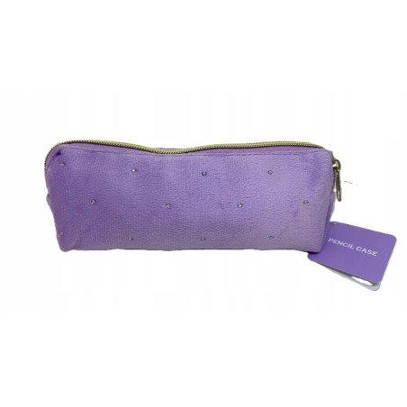 Piórnik saszetka kosmetyczka pluszowa fioletowa w cyrkonie glamour