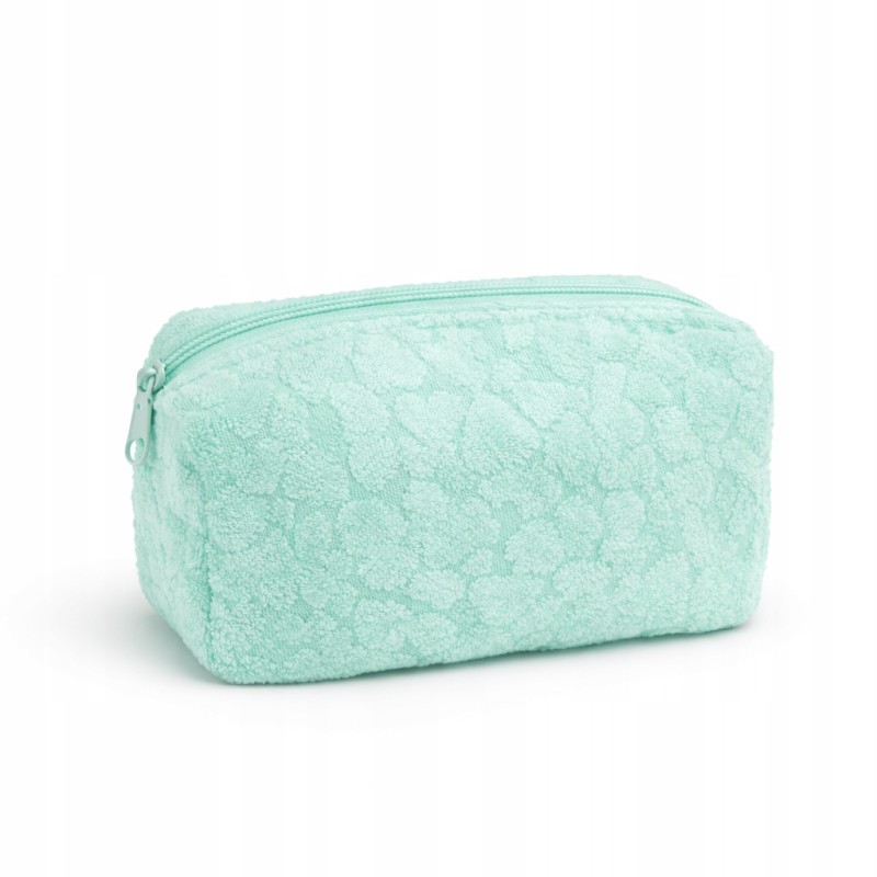 Piórnik kosmetyczka miętowa motyw serca frotte