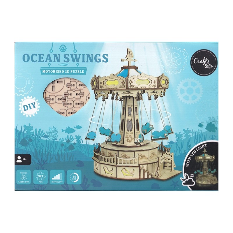 Drewniane ruchome MOTORISED PUZZLE 3D - DIY - Karuzela / LED