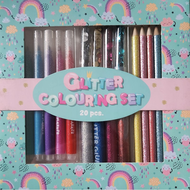 BROKATOWY ZESTAW DO KOLOROWANIA MAZAKI KREDKI BROKAT KLEJ