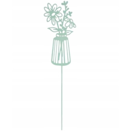 Ozdoba metalowa na szpikulcu KWIATY w wazonie 38 cm Dom Ogród ZIELEŃ