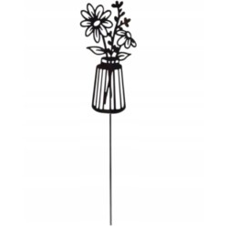 Ozdoba metalowa na szpikulcu KWIATY w wazonie 38 cm Dom Ogród CZARNY