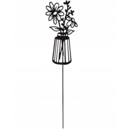 Ozdoba metalowa na szpikulcu KWIATY w wazonie 38 cm Dom Ogród CZARNY