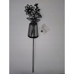 Ozdoba metalowa na szpikulcu KWIATY w wazonie 38 cm Dom Ogród CZARNY