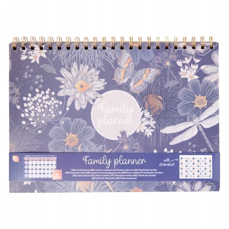 PLANER 2025 TYGODNIOWY POZIOMY KALENDARZ CODZIENNY SPIRALNY NAKLEJKI FIOLET