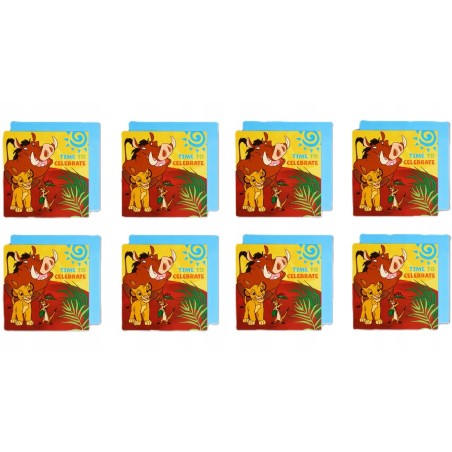 Kartki z zaproszeniem 8 sztuk KRÓW LEW 12 x 12 cm