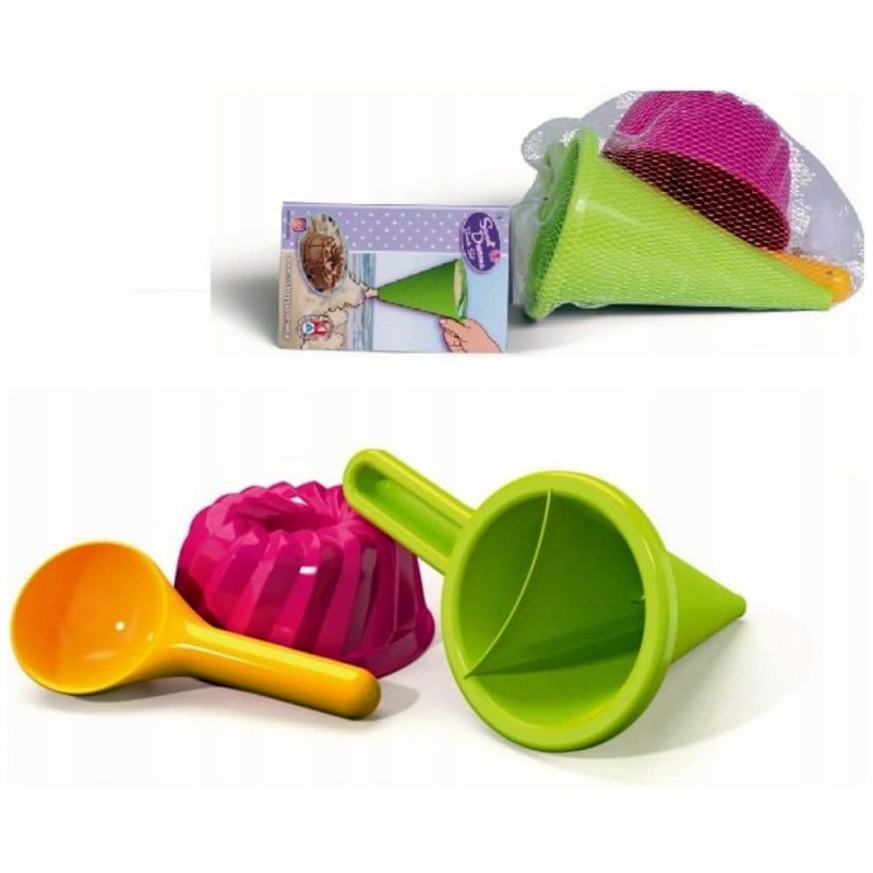 Foremki do piasku Zestaw foremek do piaskownicy i na plażę / Ciasto + Lejek