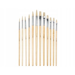DREWNIANY ZESTAW PĘDZLI Z NATURALNEGO WŁOSIA 12szt