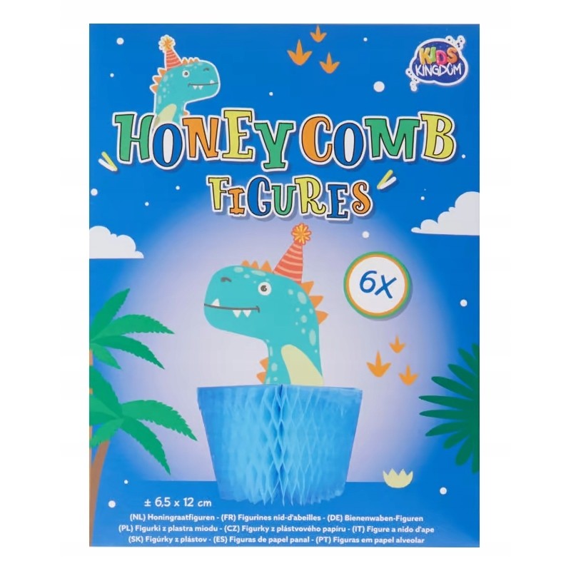Dekoracja na przyjęcia DINOZAUR Figurki z plastra miodu 6 sztuk